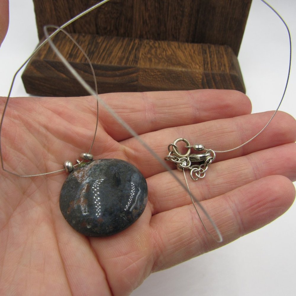 20" Silver Tone Large Stone Pendant Necklace - Picture 2 of 4